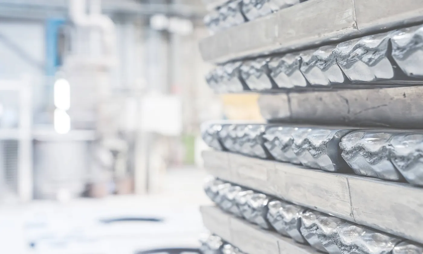 Stacked aluminium ingots in the foundry